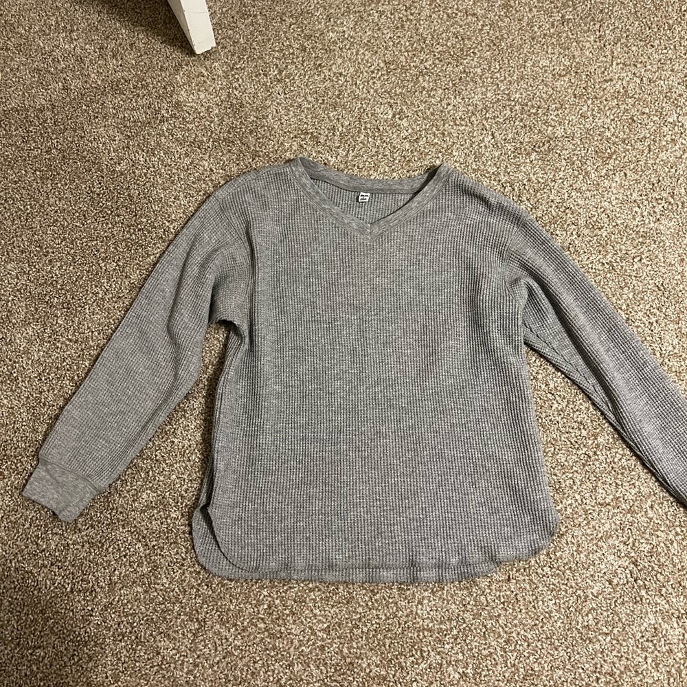 Grey waffle knit styled sweater